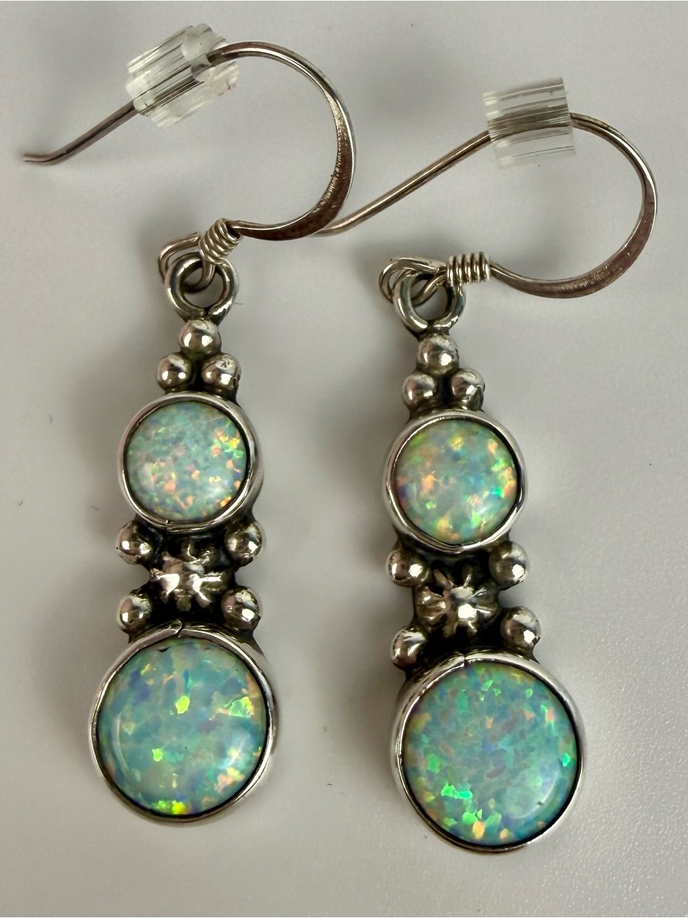 Handmade Native American Navajo White Fire Opal Sterling Silver dangle Earrings